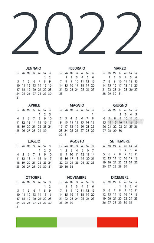 日历2022 -矢量插图。意大利语言版本。